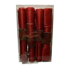 Christmas Napkins Red Organza Holly Berry Design Napkin Rings Boxed Set of 4 NE